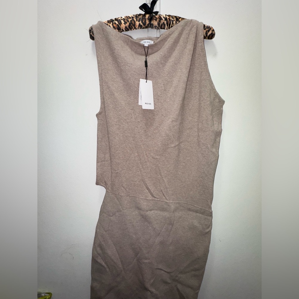 NWT $330 REISS Claudine Draped Knitted Sweater Dress Beige Large - Picture 5 of 9